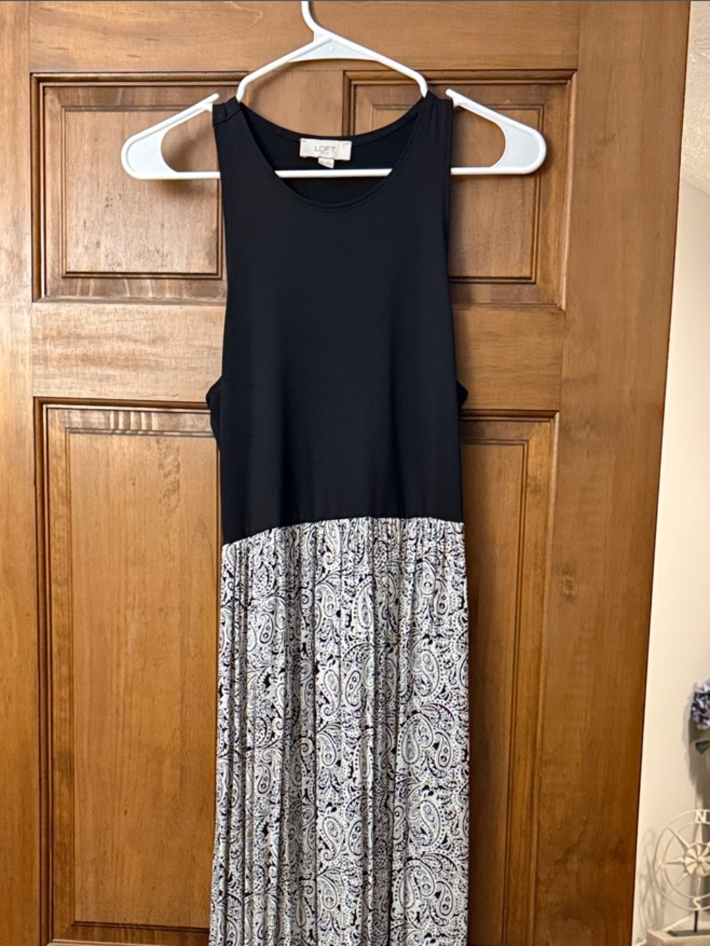 LOFT Black Tank Maxi Dress with White Paisley Skirt